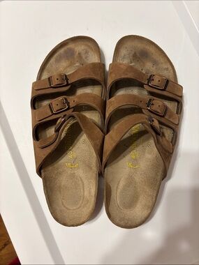 Birkenstock Tan Triple-Buckle Suede Sandals